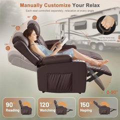 RV Loveseat Recliner, Massage Wall Hugger Recliners Sofa with USB, Side Pockets, Cup Holders and Removable Armrest, for RV and Home Theater, Brown