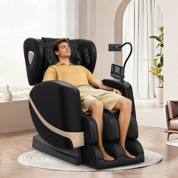 Zero Gravity Full Body Massage Chair with 10 Fixed Rollers, Soothing Heat Function, Deep-Kneading Foot Massager, Bluetooth Speakers, Black