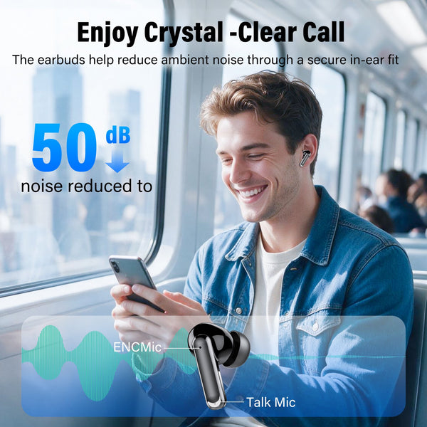 Wireless Earbuds Bluetooth 5.4 Headphones, Deep Bass Loud Clear Sound with Noise Cancelling Mic, LED Display 60H Playing Time in-Ear Headphones with Wireless Charging Case for iPhone Android, Black