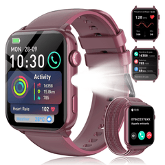 LUOMATE Smart Watch for Women Men, 1.91" Touchscreen Fitness Tracker with Bluetooth Calling, 100+ Sport Modes, IP68 Waterproof Pedometer, Message Notifications Compatible with Android iPhone (Purple)