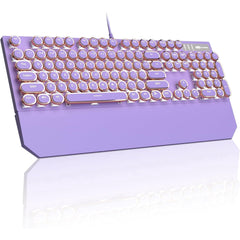 MageGee Retro Typewriter Mechanical Gaming Keyboard, 104-Key Wired USB, Blue Switches, RGB Rainbow Backlit, Purple