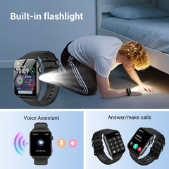 LUOMATE Smart Watch for Android and IPhone, 1.91" Bluetooth Calling Smartwatch for Men Women, Answer Make Calls, Message Notifications, LED Flashlight, Black