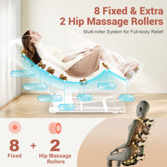 Zero Gravity Full Body Massage Chair with 10 Fixed Rollers, Soothing Heat Function, Deep-Kneading Foot Massager, Bluetooth Speakers, Black